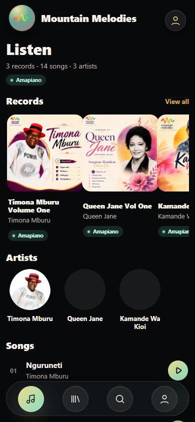 Mountain Melodies app home preview