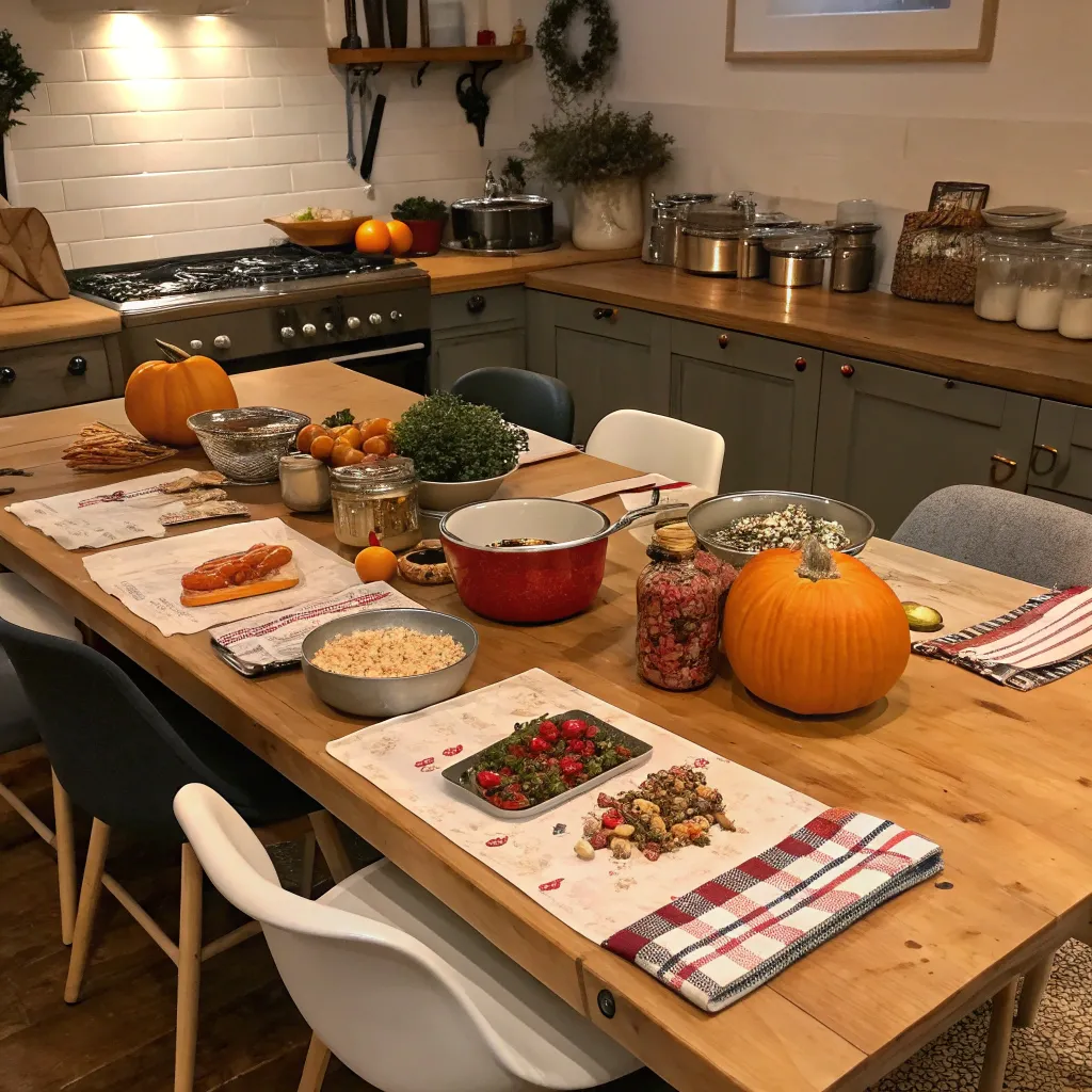 Cozy holiday cooking class setup