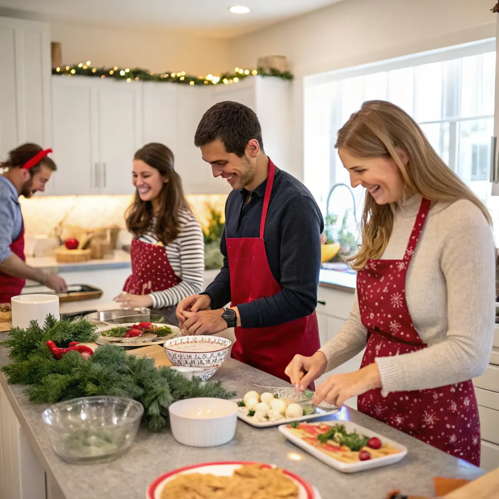 Participants engaged in a holiday cooking class